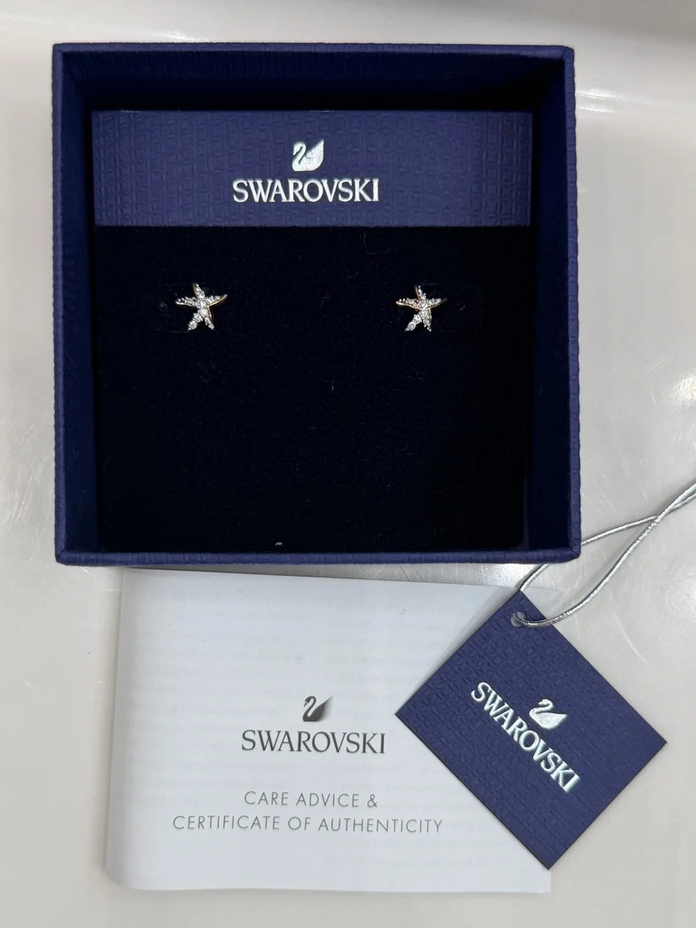 Swarovski Gold Starfish Crystal Stud Earrings - Clear Crystals